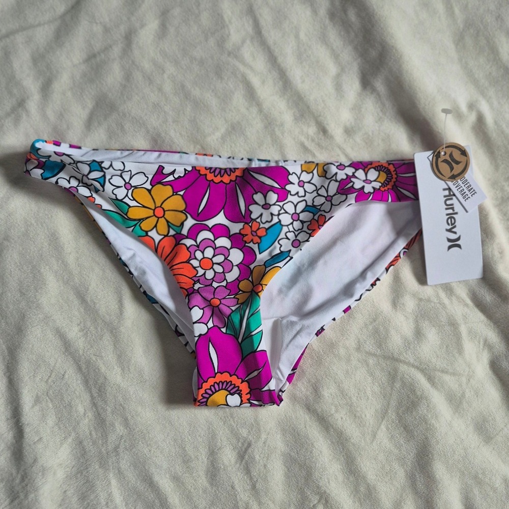 Hurley Groovy Floral Mod Bikini Bottom XS Multi Color Retro Print HB1343 NWT